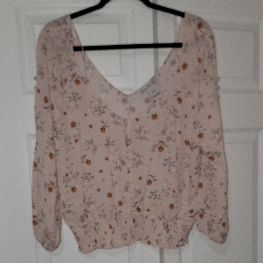 American Rag Pink 3/4 Sleeve Ruffled Blouse